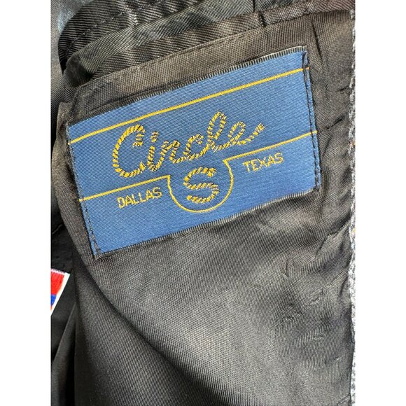 Vintage Circle S Mens Herringbone Blazer Jacket 40L Gray Wool Blend Cowboy Weste - Picture 2 of 16